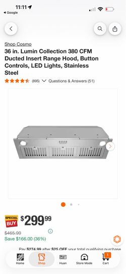 Cosmo 36 in. Stainless Steel Ducted Insert Range Hood