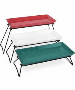 Extra Large 3 Tier Serving Tray Set, 14x9.5x11 inch Cupcake Fruit Cookie Dessert Table Display Stands Melamine Tiered Platters Food Trays for Party Bu