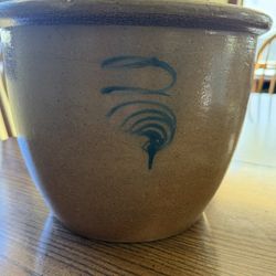 19C Salt Glazed Crock With Cobalt  Blue Bee Sting