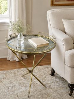 Gold Tripod Side Table with Mirror Glass Top