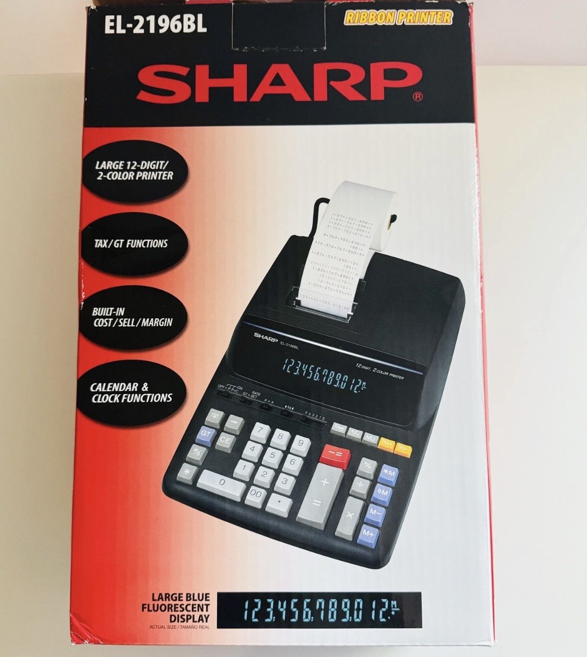 SHARP EL-2196B| 12 Digit 2 Color Printing Electronic Calculator w/ Power Cord ((NEW))