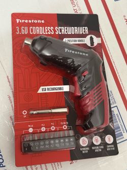 Firestone 3.6V Cordless Screwdriver, 2 Position Handle, USB Rechargeable NEW