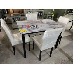 5 Pc Faux Marble Top Dining Table Set  // Limited Time Offer 