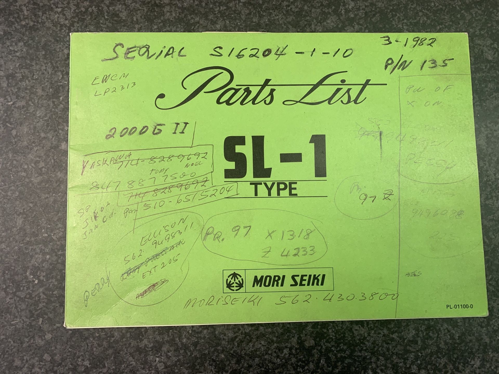 SL-1 Mori Seiki Part list
