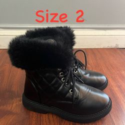 Kids Combat Boot With Faux Fur Size 2