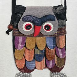 Thai Handmade Patchwork Owl Sling bag Shoulder bag Purse Wallet Hippie Boho 7" 