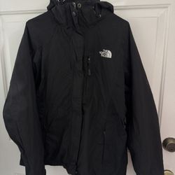 Women’s The North Face Large Outdoor Hooded Hyvent Rain Jacket Black and White