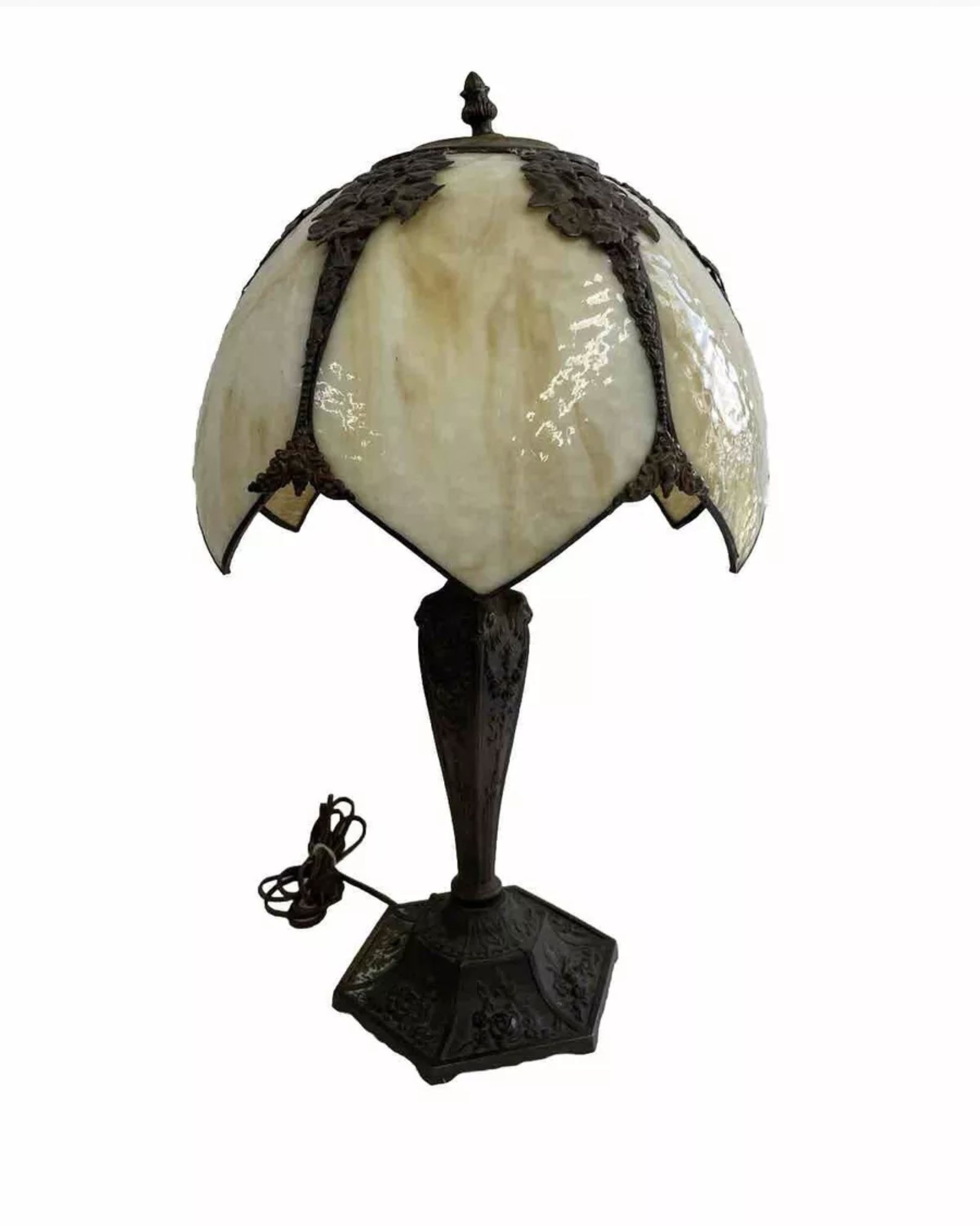 Antique Arts & Crafts Bradley & Hubbard School Slag Glass Table Lamp C1920
