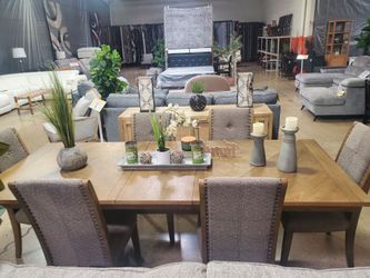 Beautiful 7pc Dining Set With Leaf And Fabric Chairs (New)