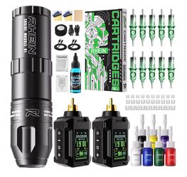 Tattoo Gun Kit with 2 PCS 1800mAh Batteries Wireless Tattoo Machine Kit 10 Tattoo Cartridge Needles 7 Tattoo Ink