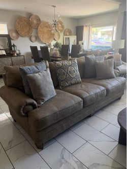 Brown leather suede couches