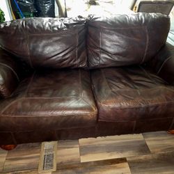 Set Of 2 Leather Couches and 3 Tables
