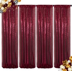 ShinyBeauty Sequin Backdrop 4 Panels Burgundy 2FTx8FT Fabric Photo Curtains For Party Baby Shower Glitter Backgrounds