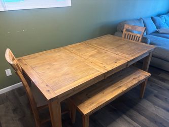 Wood Dining Table Set with Bench and Chairs