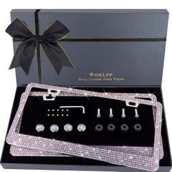 Bling License Plate Frame for Women, Sparkly Stainless Steel License Plate Frames| Over 1200 pcs 14 Facets Bedazzled Clear Glass Diamond Rhinestone Cr