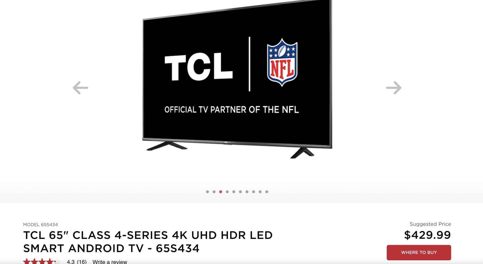 TCL 65 Class 4-Series 4K UHD HDR LED Smart Android TV - 65S434