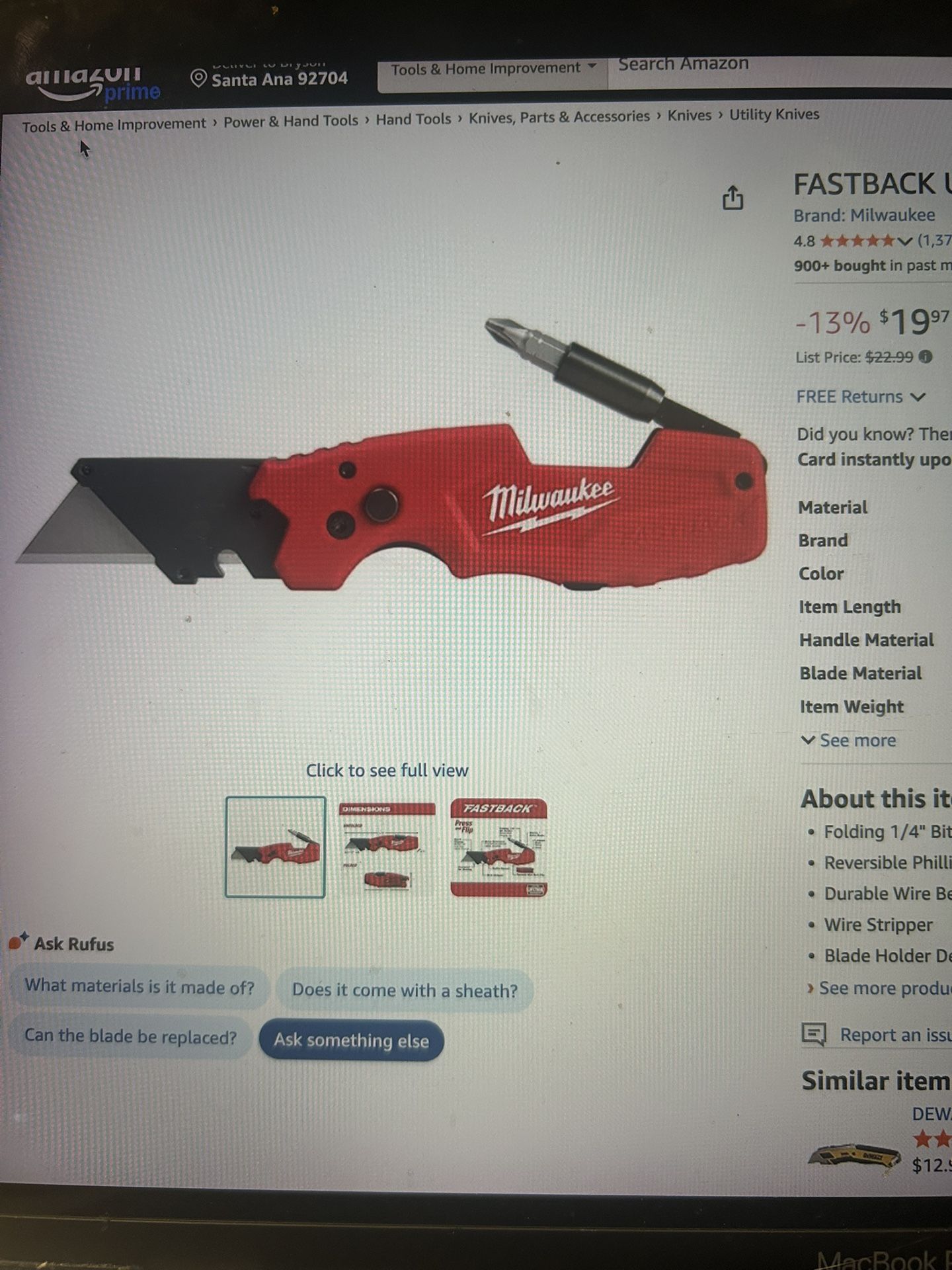 Milwaukee Fastback Utility Knife. 6 In 1