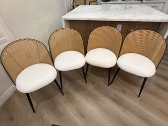 Boho / Mid-Century Cane Dining Chairs – Upholstered Seats (4 Chairs)