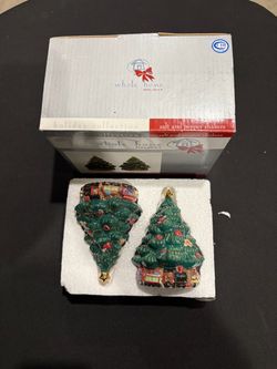 Whole Home Holiday Collection Ceramic Christmas Tree Salt and Pepper Shakers IN BOX