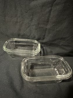 Antique Pair Of Child Set Of Glass Bread Loaf Baking Dishes
