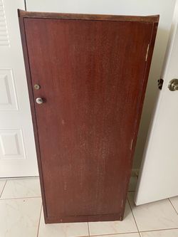 Vintage Mid-Century Wood Storage Cabinet / Wardrobe (With Original Key)