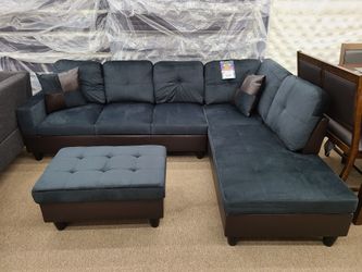 NO CREDIT NO PROBLEM blue color sectional set special