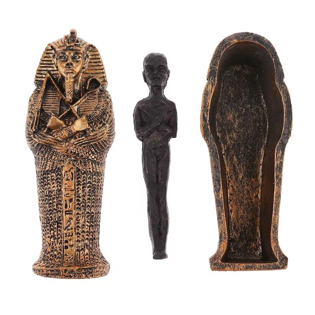 Ancient Egyptian Resin Coffin with Mummy Insert Figurine Egypt Pharaoh Statue Miniature Craft Sacrificial Props Collectible