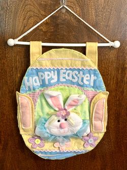 Vintage Pastel Easter Bunny Felt Wall Hanging