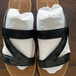 New Coach Black Leather Sandals 10