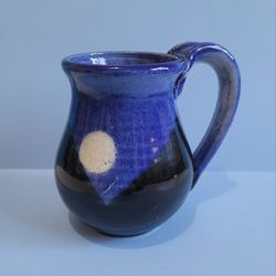Cobalt Blue 1994 Night Sky Moon Mountain Pottery Pitcher Handmade Signed 5"