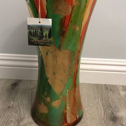Hand Decorated Glass Flower Pot With Decor From Tuscany, Italy. New