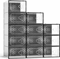 X-Large Shoe Storage Organizer Boxes, Clear Shoe Boxes Stackable Shoe Organizer for Closet, Shoe Containers Bins with Lids, Space Saving for Entryway,