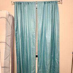 82” 2 Panel Teal Curtain Set And Crystal Rod