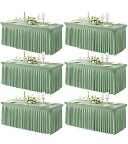 6 Packs Sage Green Spandex Tableclothes For 6 Foot Rectangle Tables, Wrinkle Free 6ft Fitted Table Cover Stretch Table Cloth Desk Skirt For Weddings B