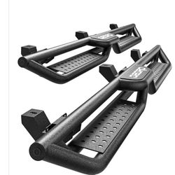 OEDRO Running Boards With Two Stairs Design All-Steel Build, Bolt-On Side Steps Compatible With 2018-2025 Jeep Wrangler JL 4 Door, Black Powder Coated