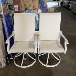 White Swivel Padded Sling Outdoor Patio Chairs 