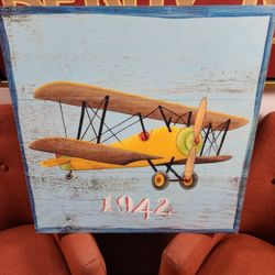 1942 Bi Plane Wooden Painted Picture
