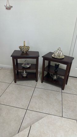 Dark Wood 3-Tier End Tables Set of 2