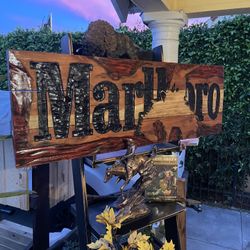 Marlboro Rodeo Bronc Rider Handmade Redwood Sign
