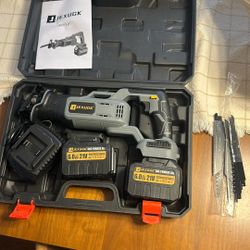 Brushless Reciprocating Saw, 21V Cordless saw saw with 2 x 6.0Ah battery, Electric Portable Sierra Recíproca with 12 Blades & LED Light, 0-3500 SPM Pr