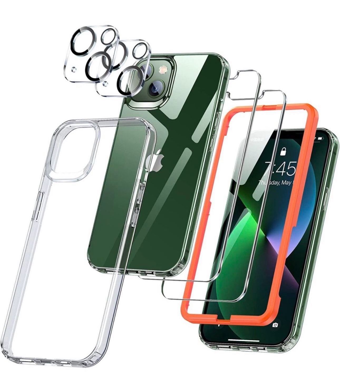 5 in 1 Designed for iPhone 13 Case 6.1 inch with 2 Pack Tempered Glass Screen Protector + 2 Pack Camera Lens Protector,Case with Screen Protector Kit