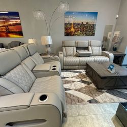 Modern Leather Reclinable Couches - Charging Ports - Cup Holders - SAME DAY DELIVERY - NO CREDIT NEEDED -  Living Room Furniture 