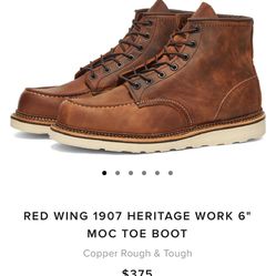 RED WING 1907 HERITAGE WORK 6" MOC TOE BOOT