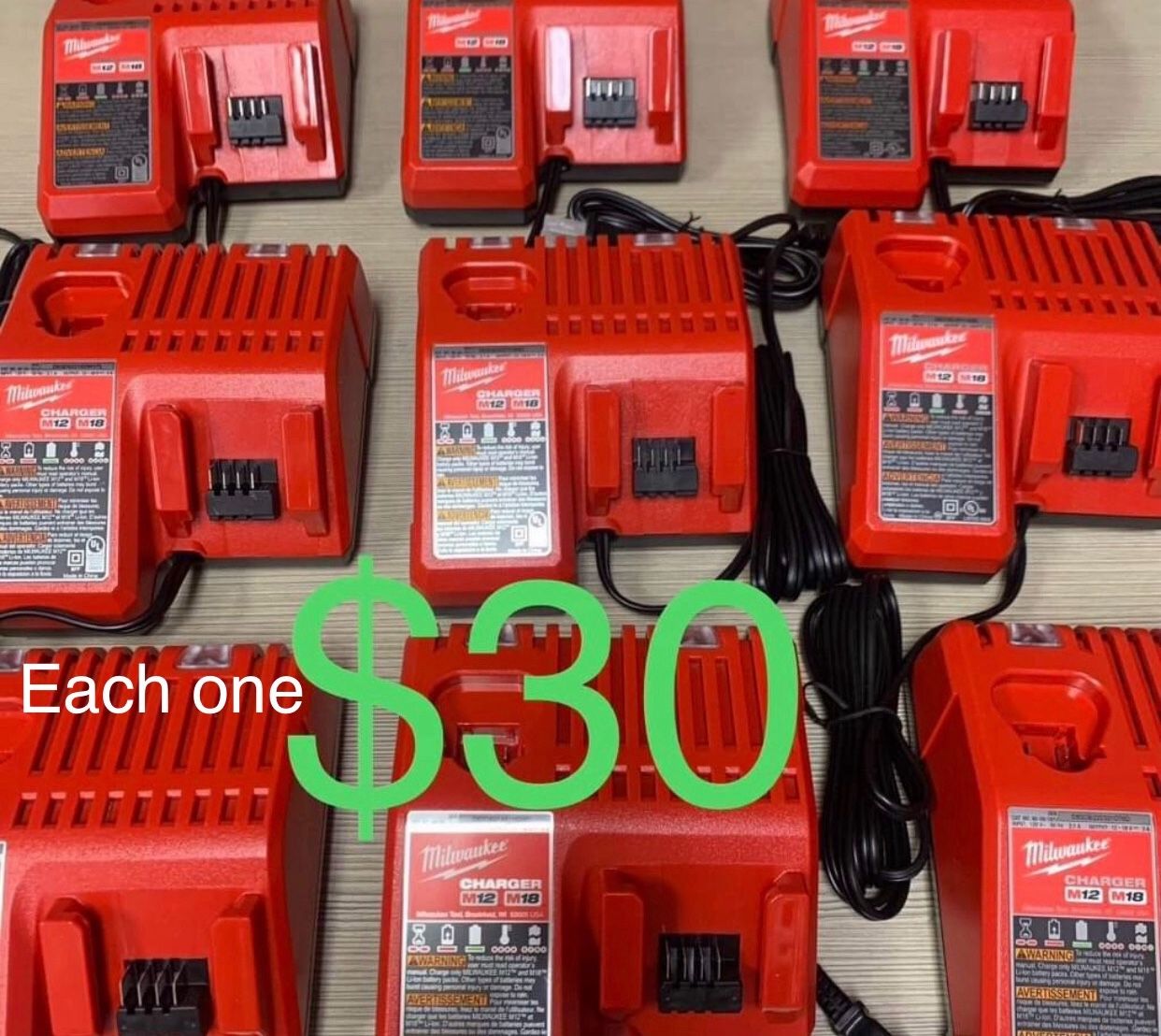 Milwaukee New Charger m12 M18 $30 Each One Nuevos