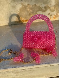 Handmade crystal bead handbag heart pink crossbody