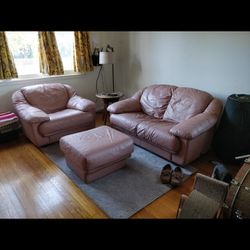 Small Pink Leather Sofa Set