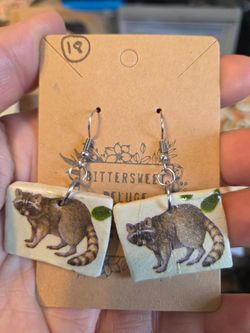 Handmade Clay Raccoon Earrings