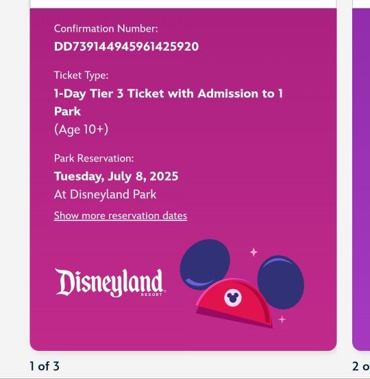 Disneyland Tickets For Tuesday July 8th 2025