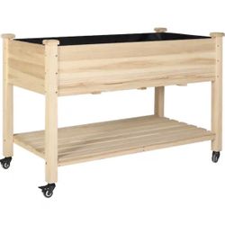4 ft Cedar Wood Raised Garden Bed with Lockable Wheels