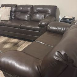 Brown Leather Couch & Loveseat — Great: S Condition